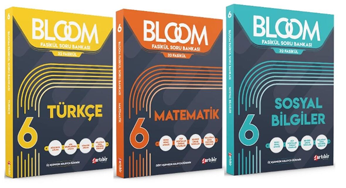 ARTIBİR YAYINLARI 6. Sınıf Bloom Türkçe + Matematik + Sosyal Bilgiler Fasikül Soru Bankası (3 Kitap)