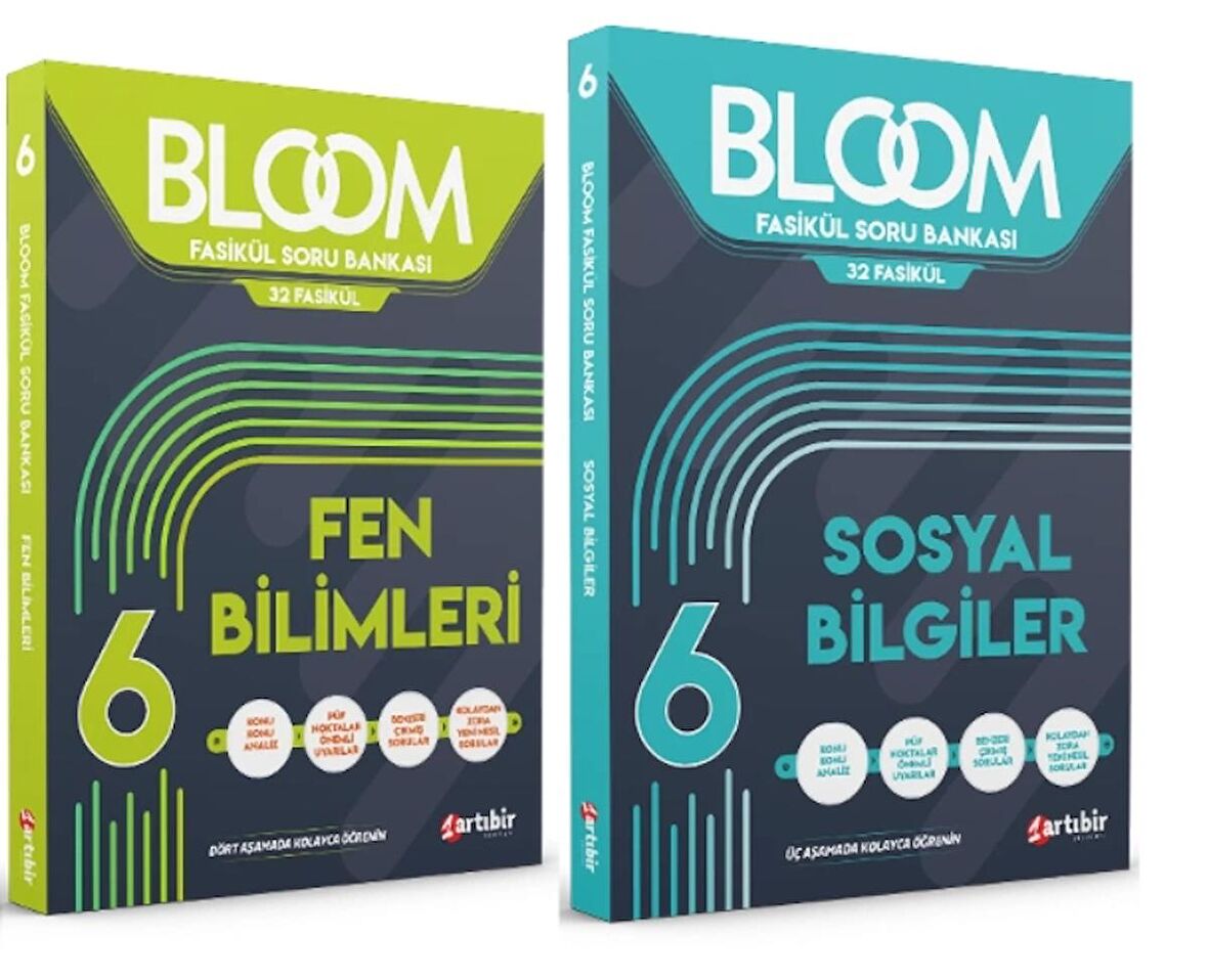 ARTIBİR YAYINLARI 6. Sınıf Bloom Fen Bilimleri + Sosyal Bilgiler Fasikül Soru Bankası (2 Kitap)