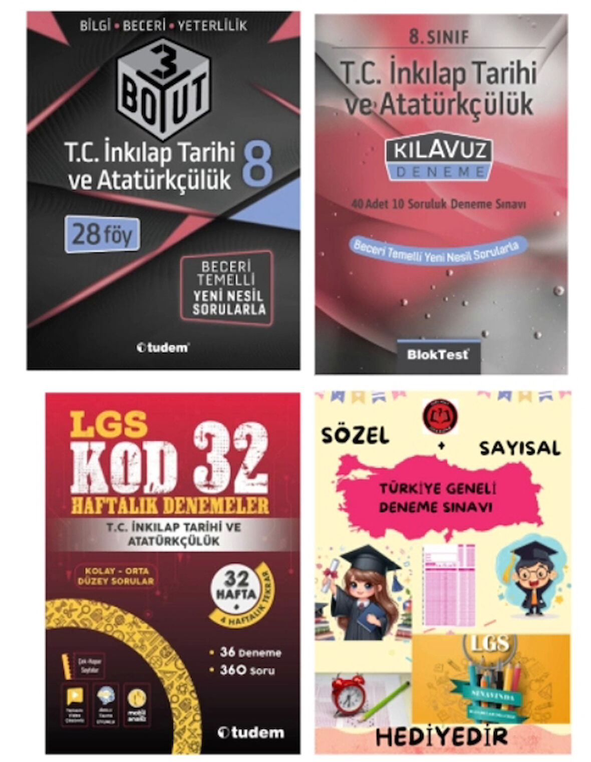 TUDEM YAYINLARI LGS 3 BOYUT T.C İNKILAP TARİHİ BECERİ TEMELLİ SORU BANKASI - T.C İNKILAP TARİHİ KLAVUZ DENEME - T.C İNKILAP TARİHİ KOD 32 HAFTALIK DENEMELER - HEDİYE