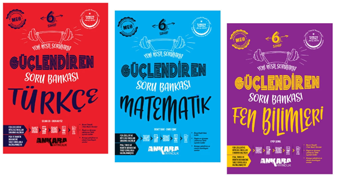 ANKARA YAYINCILIK 6. Sınıf Türkçe - Matematik - Fen bilimleri Güçlendiren Soru Bankaları