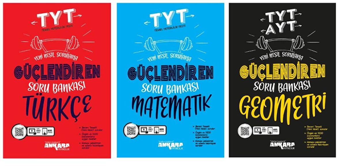 ANKARA YAYINCILIK TYT Türkçe - Matematik ve TYT-AYT Geometri Güçlendiren Soru Bankası  (3 Kitap)