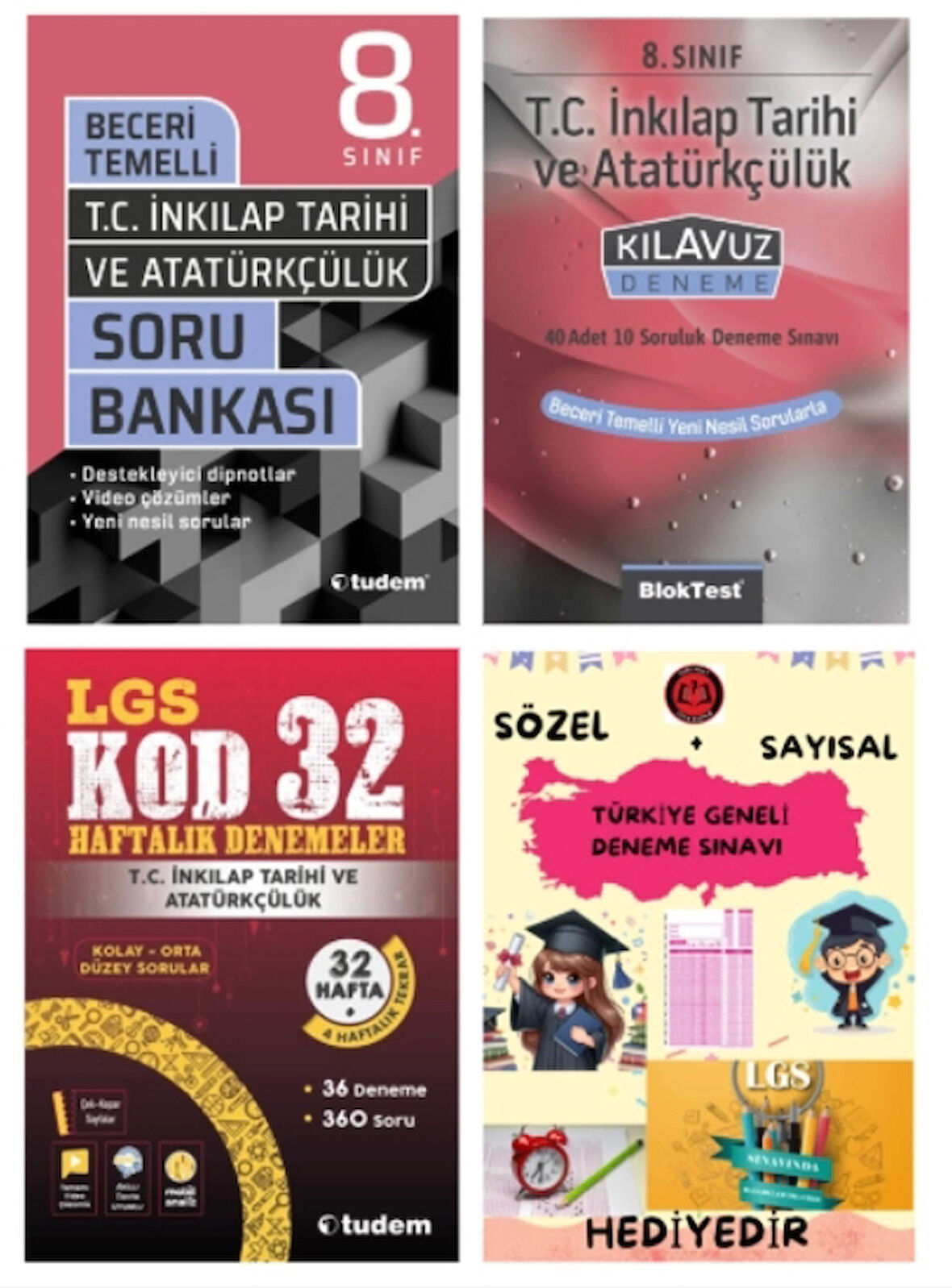 TUDEM YAYINLARI LGS T.C İNKILAP TARİHİ  BECERİ TEMELLİ SORU BANKASI - T.C İNKILAP TARİHİ KLAVUZ DENEME - T.C İNKILAP TARİHİ 32 HAFTALIK DENEMELER - HEDİYE
