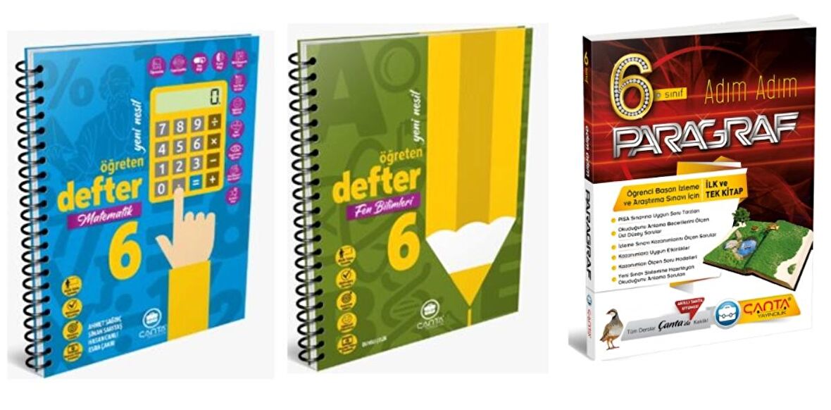 Çanta Yayıncılık 6. Sınıf – Matematik - Fen Bilimleri Kazandıran Defter ve Adım Adım Paragraf (3 Kitap)