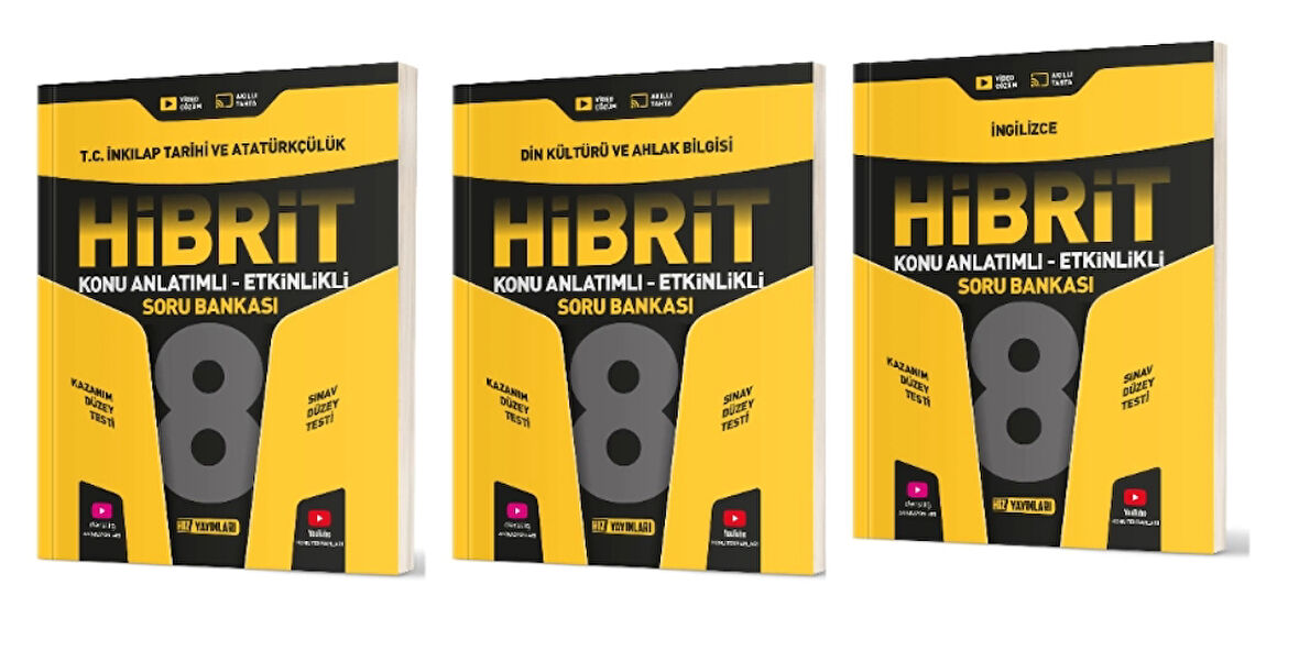 HIZ YAYINLARI 8. Sınıf İnkılap + Din + İngilizce Hibrit Soru Bankası (Konu Anlatımlı - Etkinlikli)