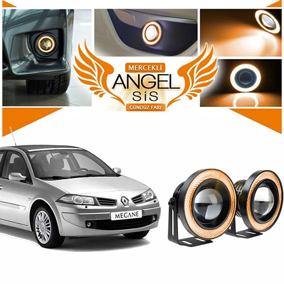 Renault Megane 2 Uyumlu, Universal Mercekli Led Angel Sis Farı, 76mm Turuncu Renk