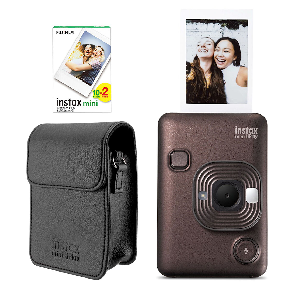 Fujifilm Instax Mini LiPlay Hybrid Deep Bronze Fotoğraf Makinesi 20'li Film ve Deri Kılıf Hediye Set