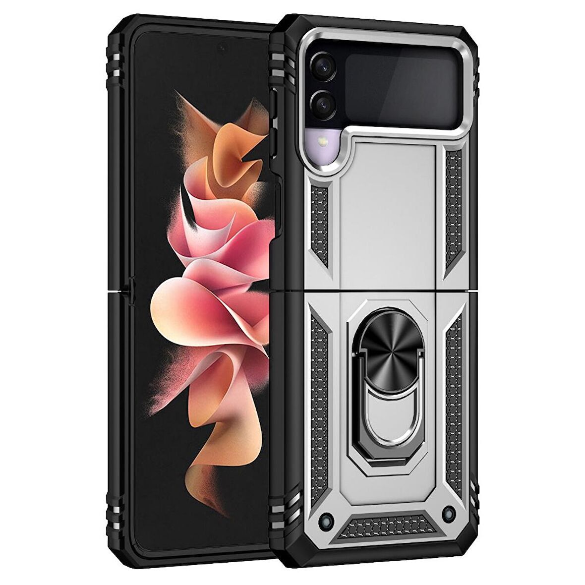 Smcase Samsung Galaxy Z Flip3 5G Kılıf Vega Yüzüklü Tank Silikon