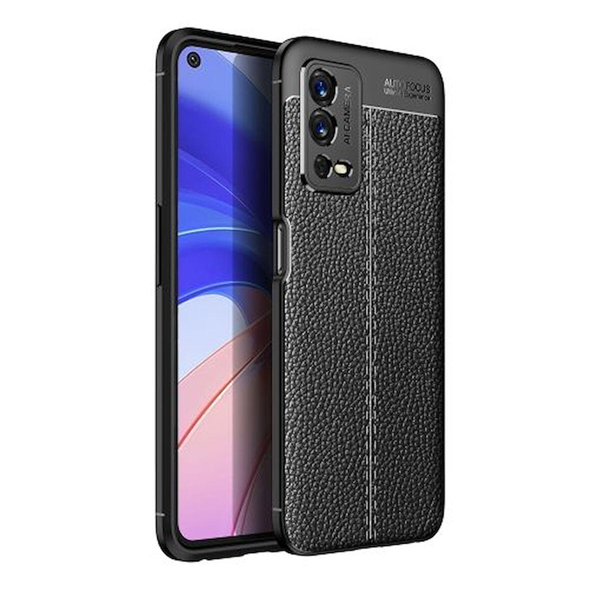 Smcase Oppo A55 Kılıf Kamera Korumalı Deri Dokulu Silikon
