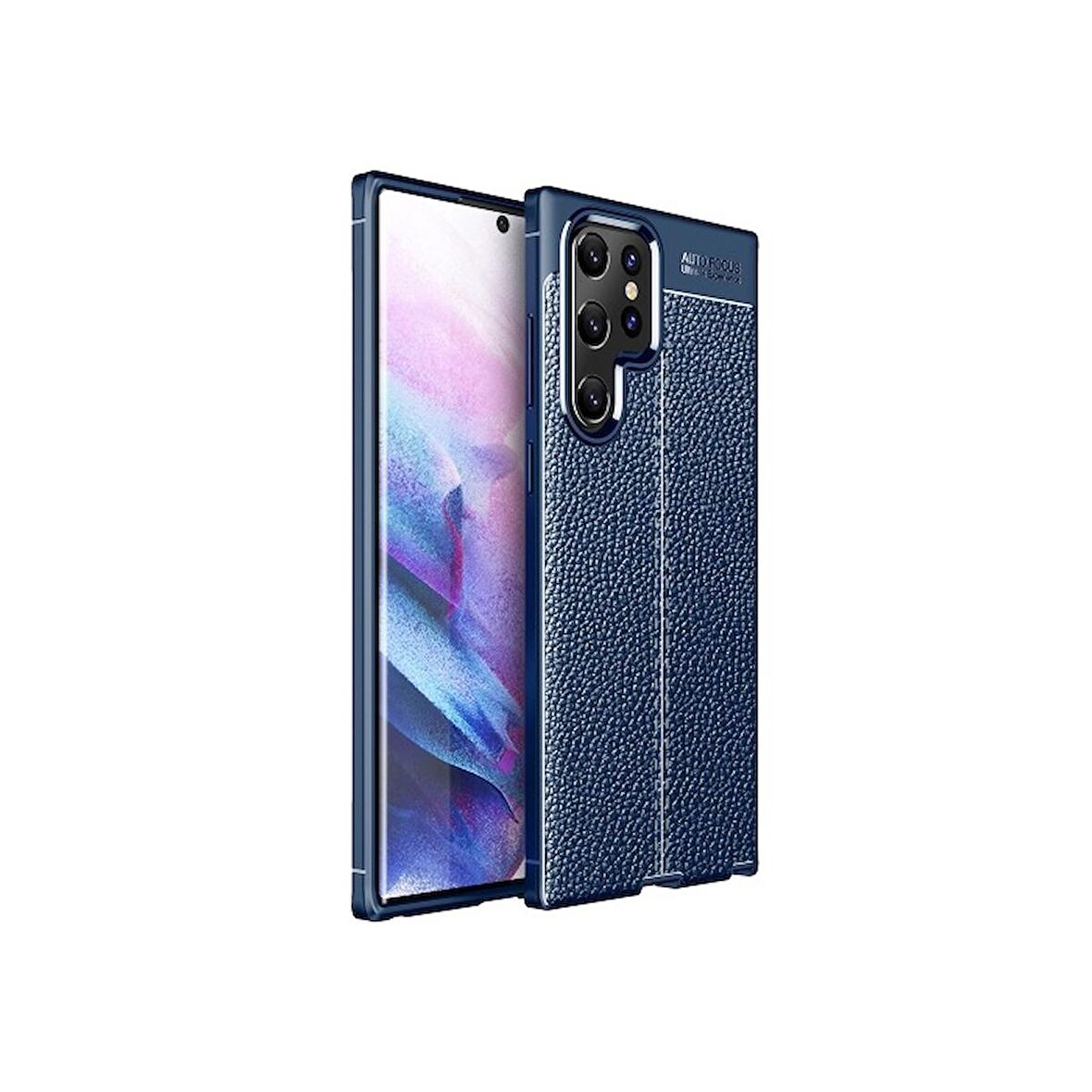 Smcase Samsung Galaxy S22 Ultra 5G Kılıf Deri Dokulu Silikon
