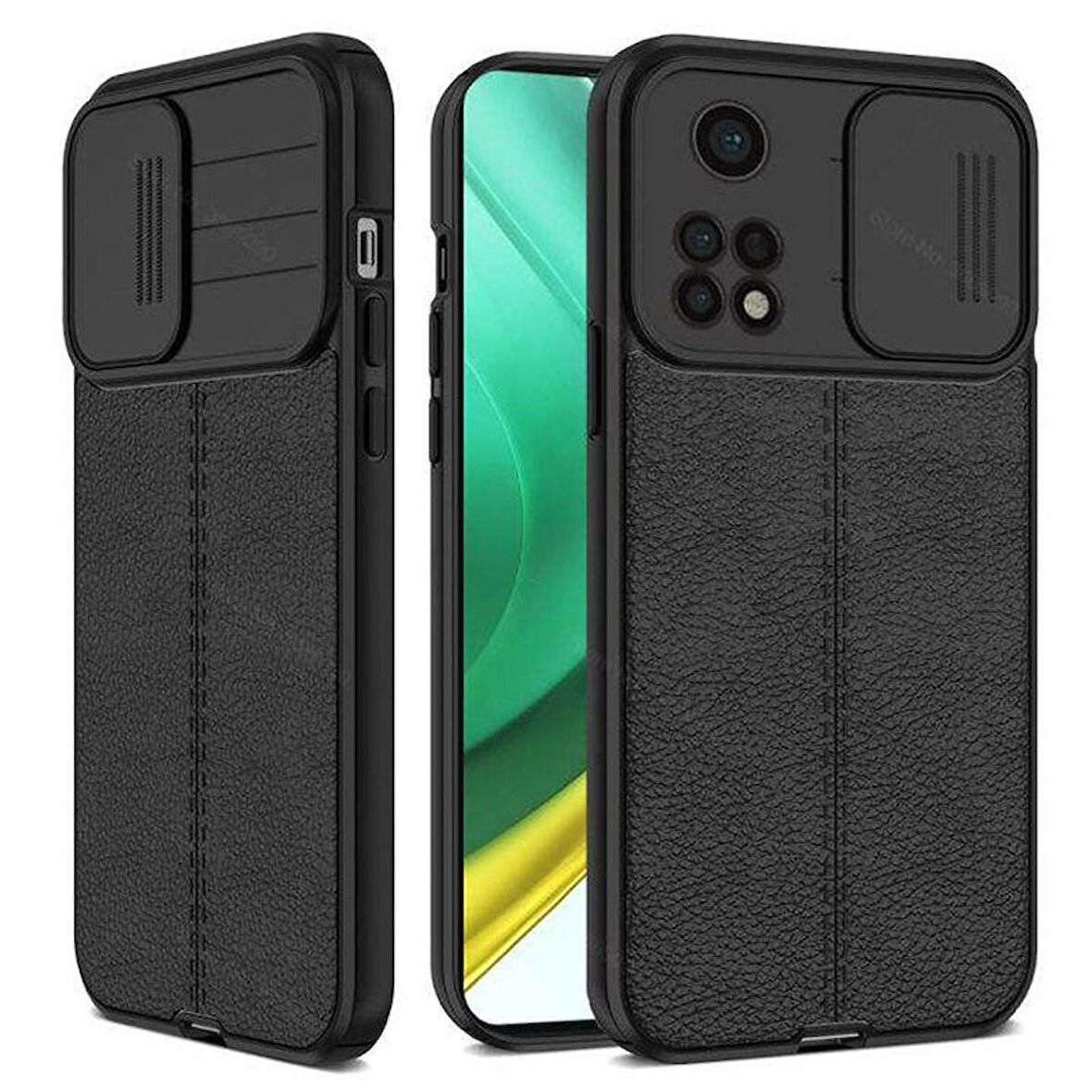 Gpack Xiaomi Redmi Note 11 Pro Kılıf Kamera Sürgülü Deri Dokulu Mat Silikon 