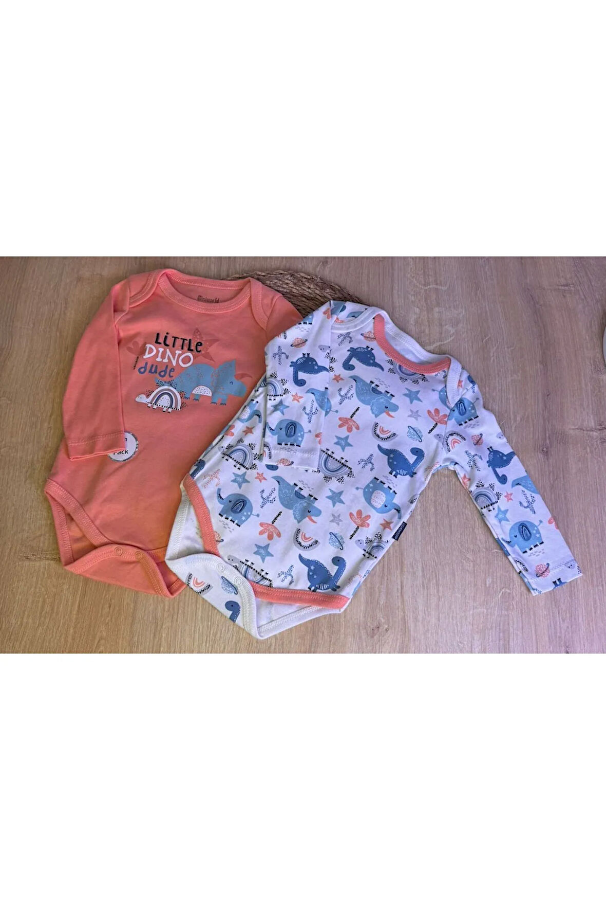 UNISEX BEBEK DİNAZOR DESENLİ 2 EDET  TULUM SALOPET