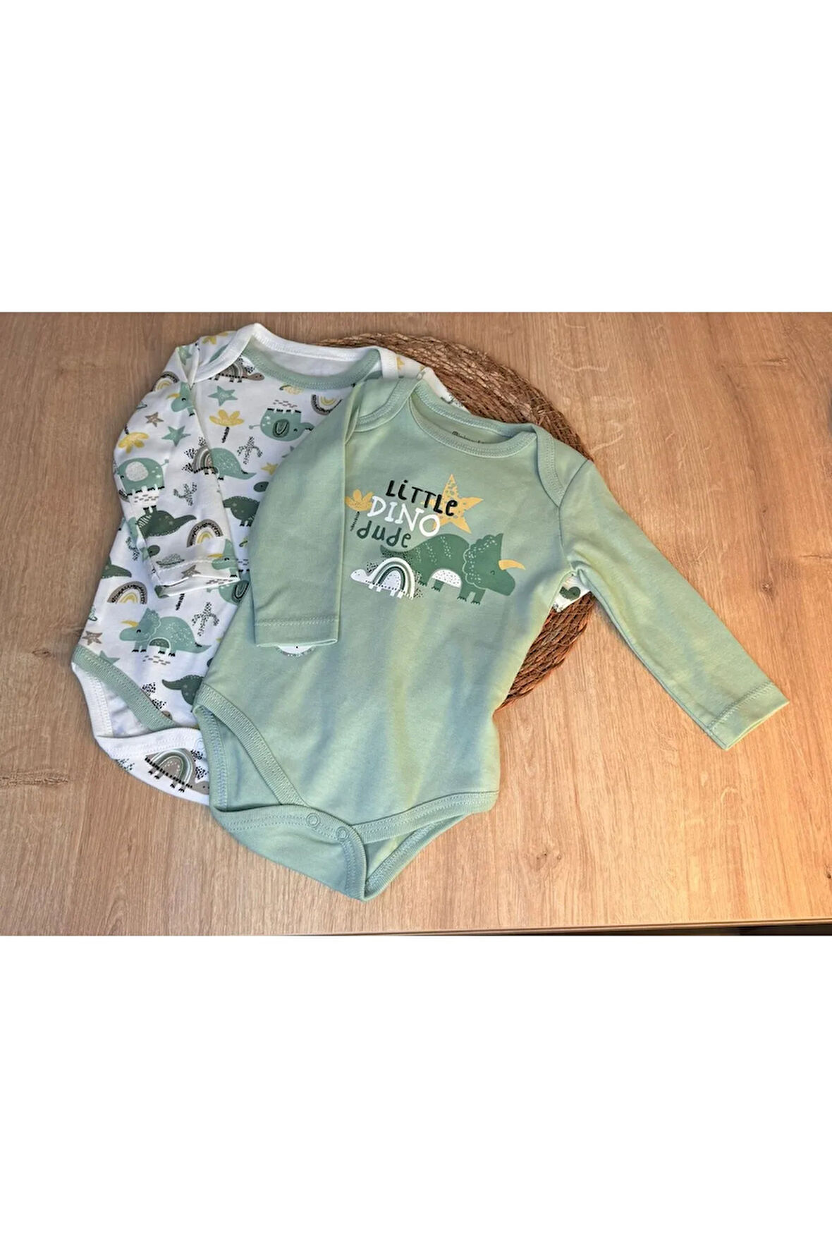 UNISEX BEBEK DİNAZOR DESENLİ 2 EDET  TULUM SALOPET