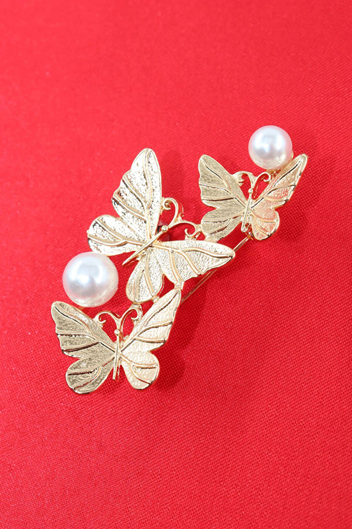 Gold Üçlü Incili Kelebek Broş. Kadın Yaka Iğnesi Broş. Kelebek Incili Broş. Kadın Broş. Gold Broş