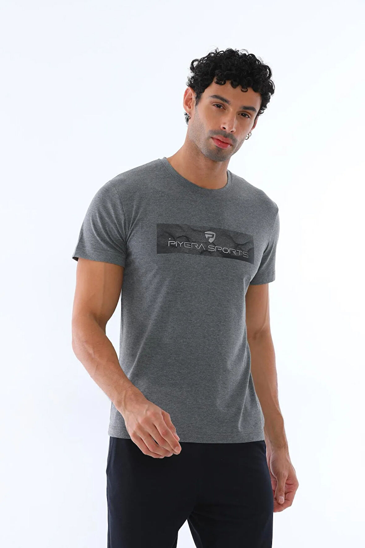 Erkek Antrasit Süprem Kumaş Bisiklet Yaka Slim Fit Dar Kesim Kısa Kollu T-shirt - 136