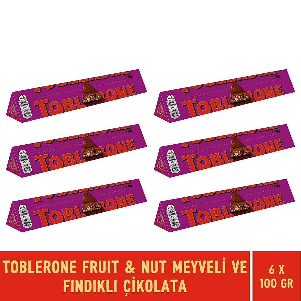 Toblerone Fruit & Nut Meyveli ve Fındıklı Tablet Çikolata 100 gr - 6 Adet