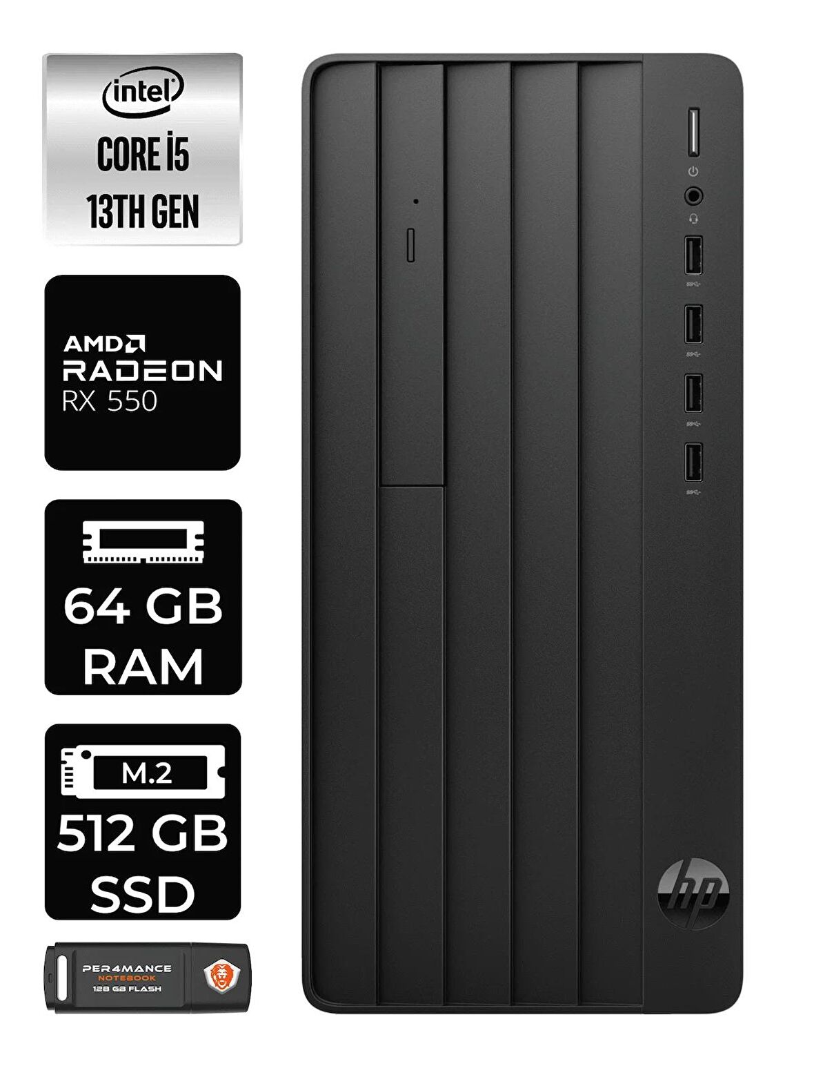 HP PRO TOWER 290 G9 i5 13500 64GB RAM 512GB SSD RX550/4GB W11PRO 8T2W9ES MASAÜSTÜ PC & PER4 BELLEK