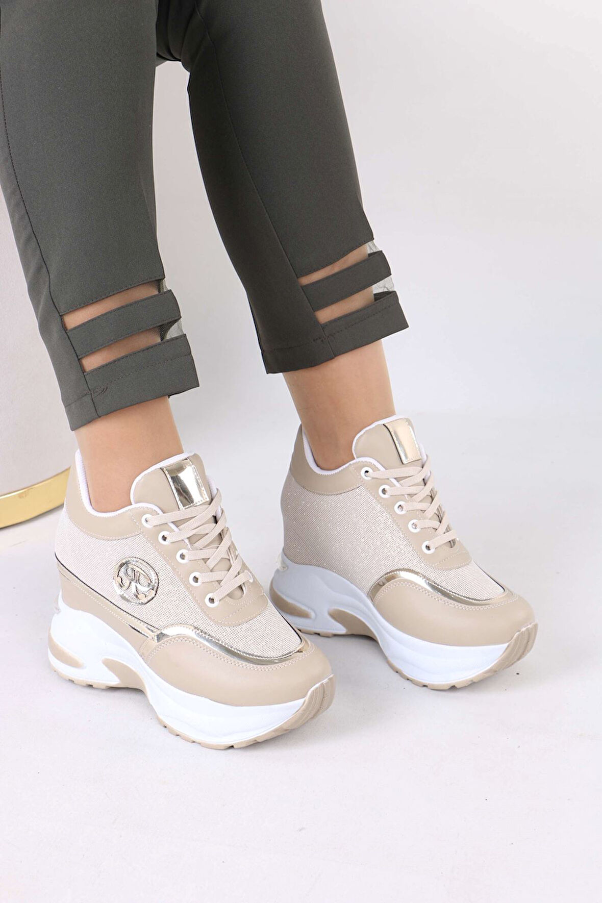 Karlis Nude Kürklü Gizli Topuklu Kadın Spor Ayakkabı