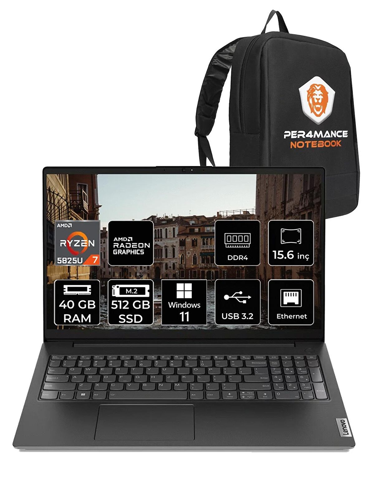 Lenovo V15 G3 Amd R7 5825U 40GB 512GB SSD 15.6" FHD W11PRO 82TV004MTX & PER4 ÇANTA
