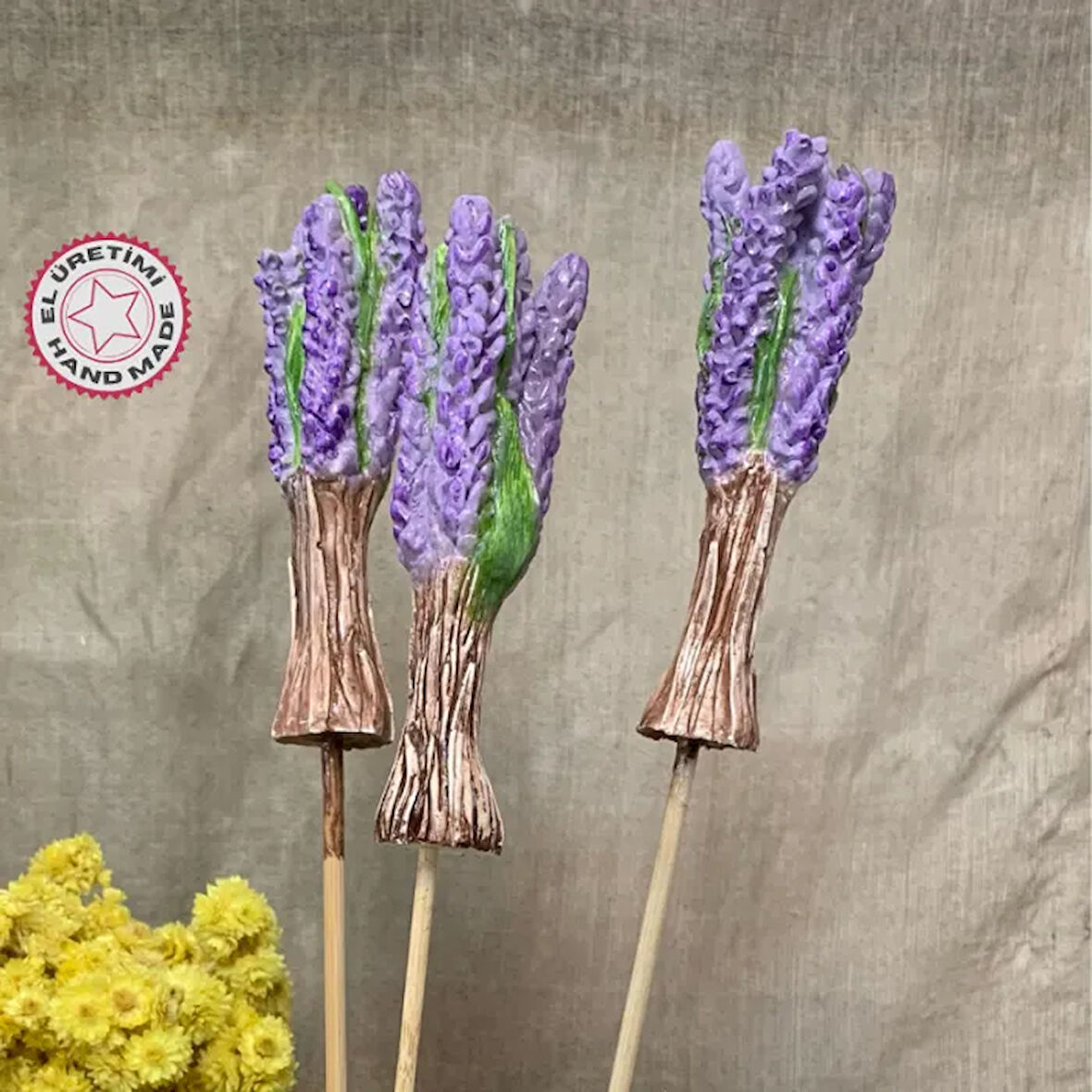 Uretti - Pınar 2572 - El Yapımı 3'lü Lavanta Saksı Süsü -  27 cm