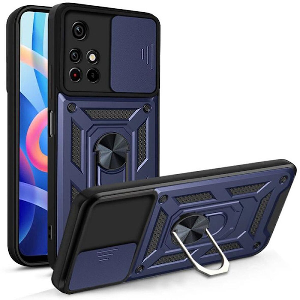 Smcase Xiaomi Redmi 10 2022 Kılıf Kamera Korumalı Yüzüklü Tank Pars Silikon