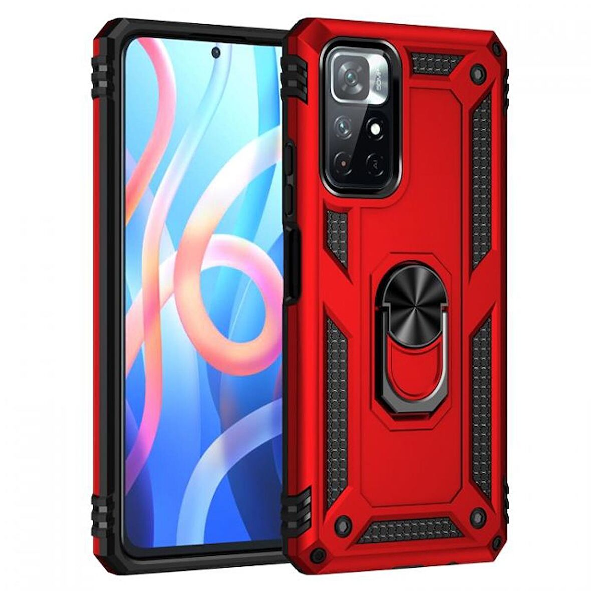 Smcase Xiaomi Redmi 10 2022 Kılıf Vega Yüzüklü Tank Silikon  Nano Ekran Koruyucu