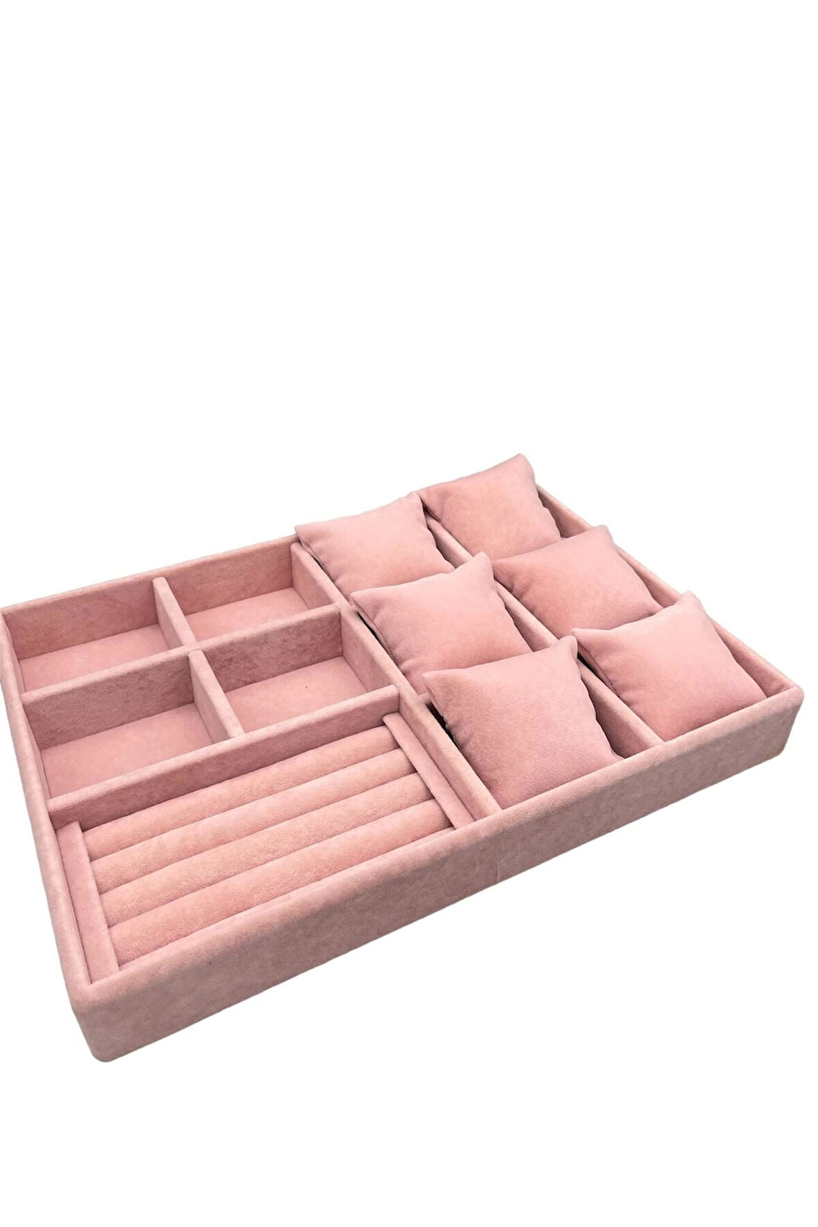 Yerli Süet Pembe Çoklu Takı Stand Kutu Tablası