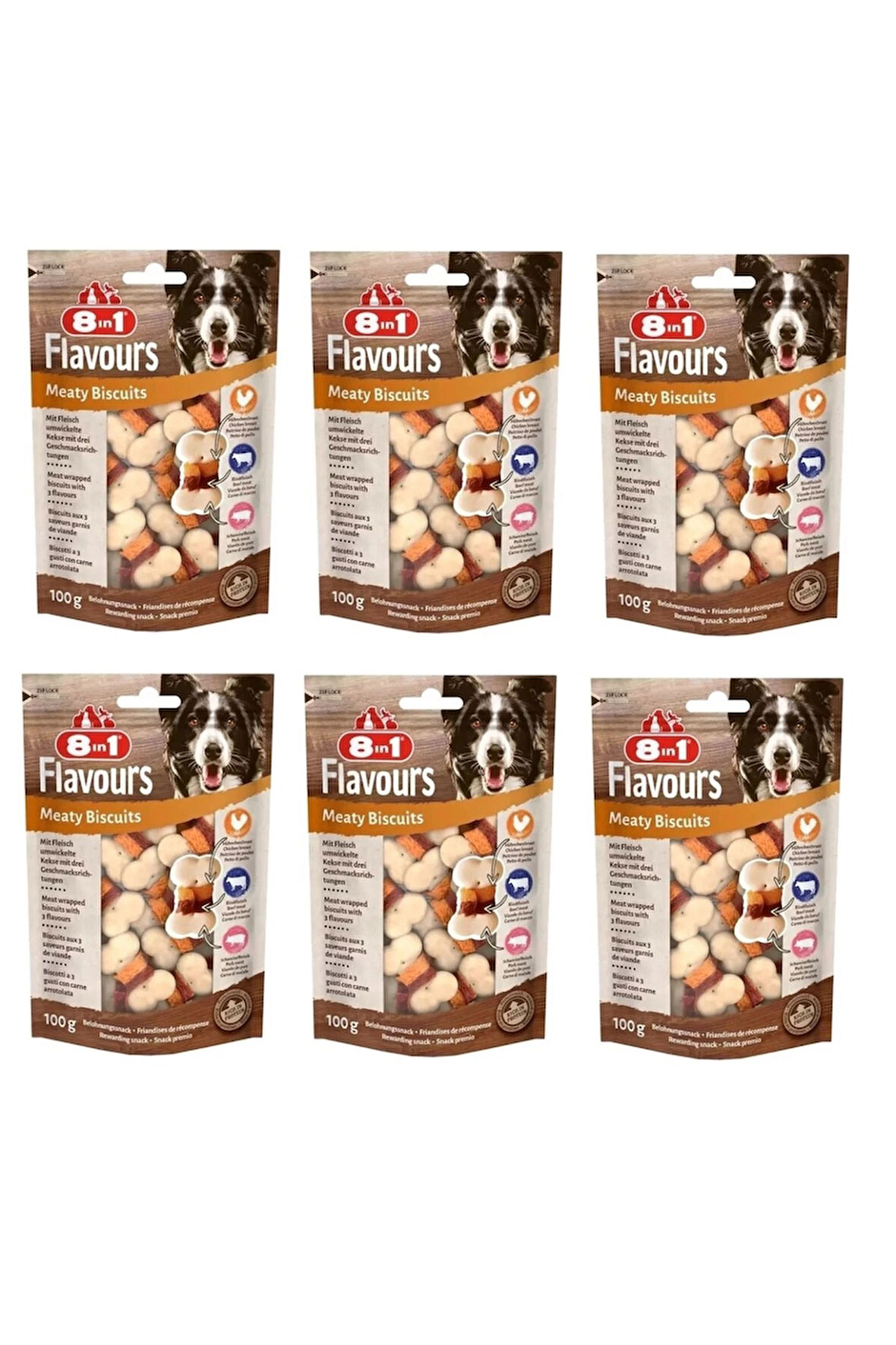 8in1 Flavours Meaty Biscuits Köpek Ödülü 100 Gr. X 6 Adet