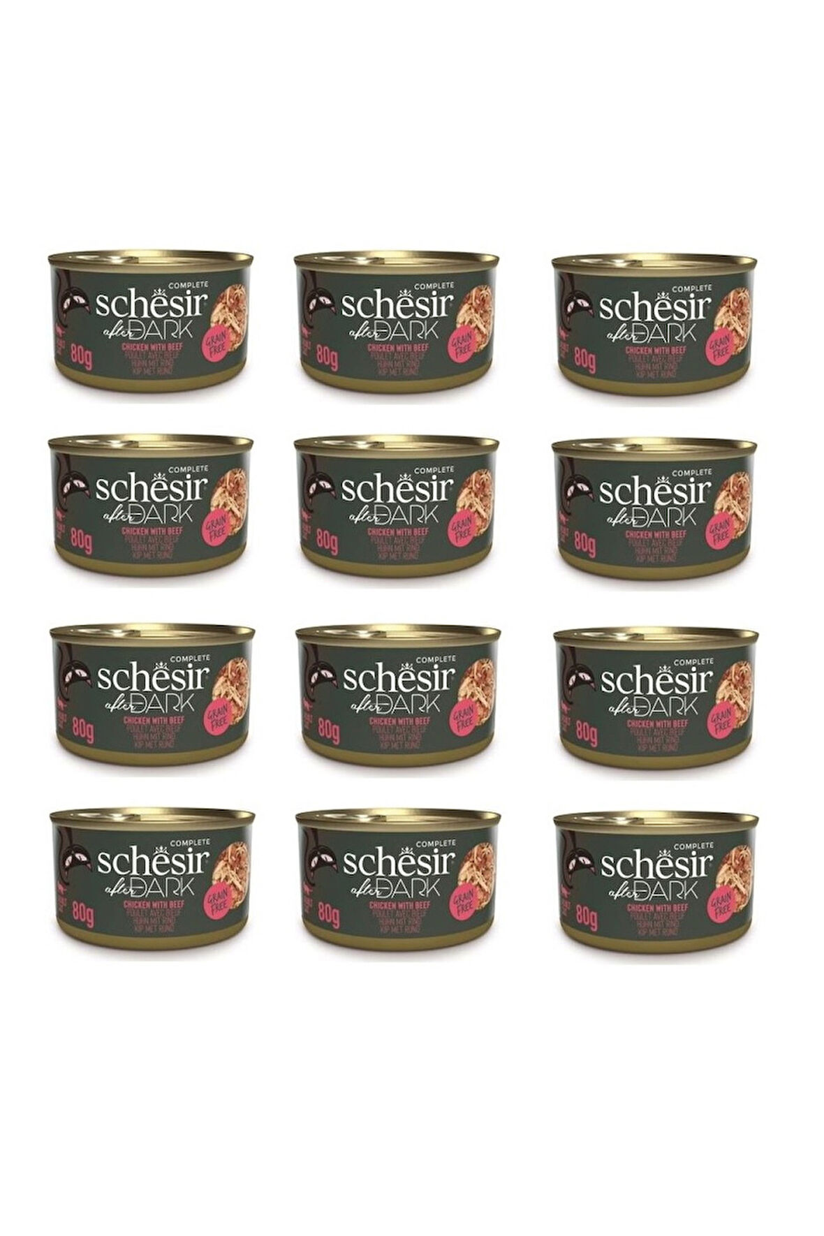 Schesir After Dark Parça Etli Tavuk ve Sığır Etli Kedi Konserve 80 Gr. X 12 Adet