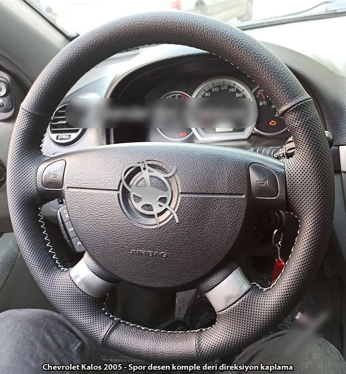 Chevrolet Kalos Araca Özel Direksiyon Kılıfı (Nokta Düz Gri Dikiş)
