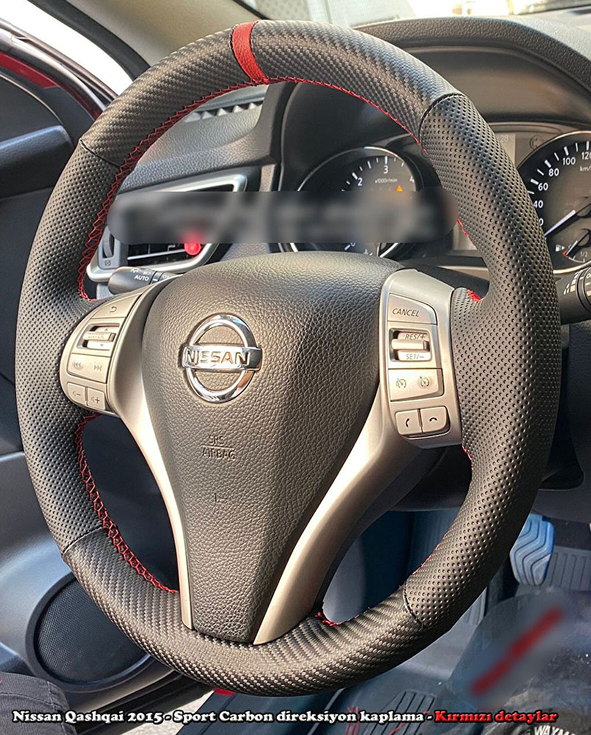 Nissan Qashqai 2012 2015 Araca Özel Direksiyon Kılıfı (KARBON NOKTA YÜZÜKLÜ)