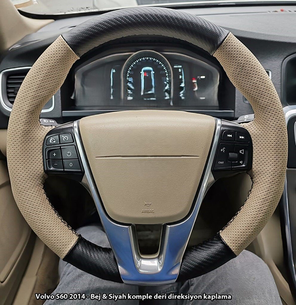 Volvo S60 2014 Araca Özel Direksiyon Kılıfı (SOFT NOKTA KARBON)