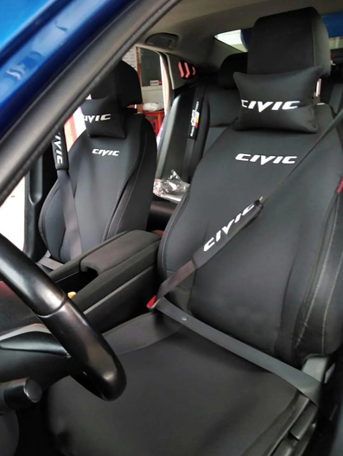  Honda Cıvıc Nakışlı Ön İkili Oto Koltuk Minderi 2 Adet Boyun Yastığı 2 Adet Kemer Pedi