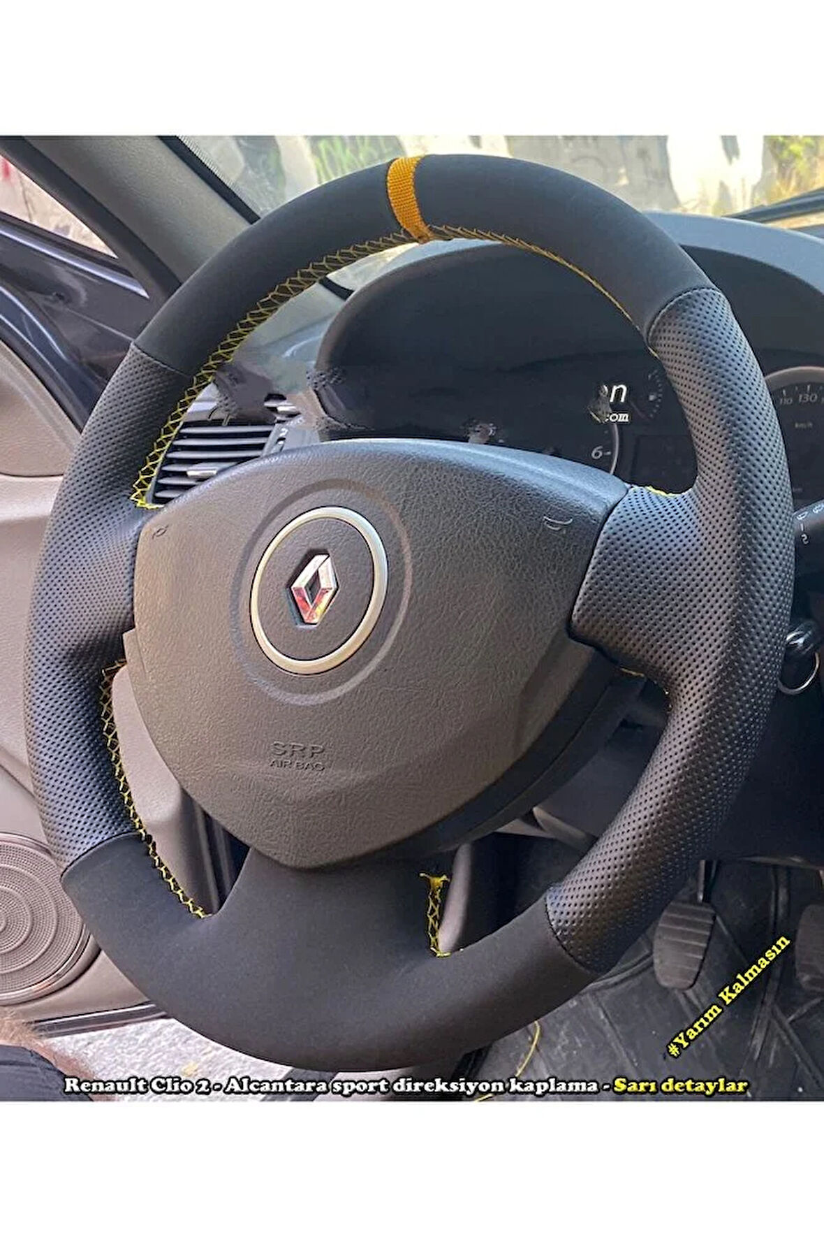 Clio 2 Araca Özel Direksiyon Kılıfı (Noktalı Nubuk Yüzüklü)