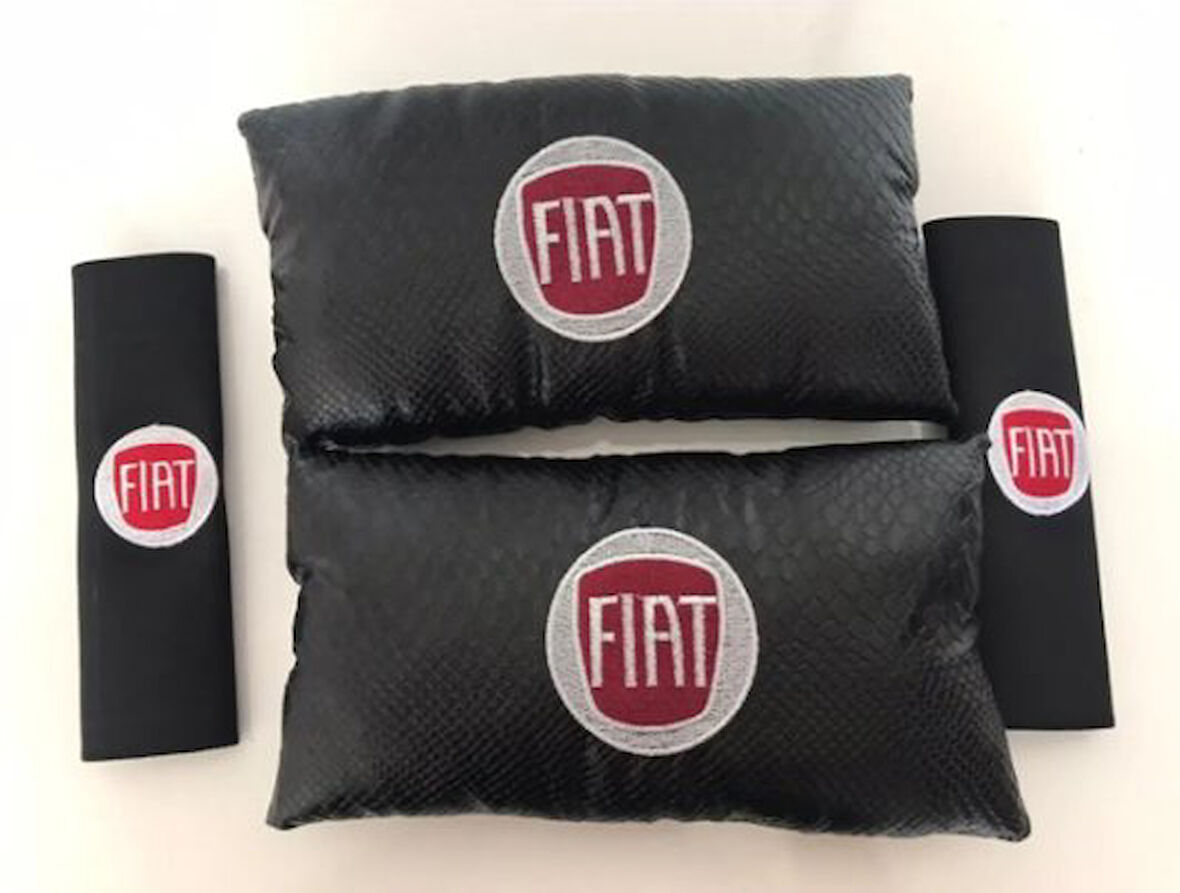 Fiat Nakışlı Egea Linea Deri 1 Çift Boyun Yastık Ve 1 Çift Kemer Pedi