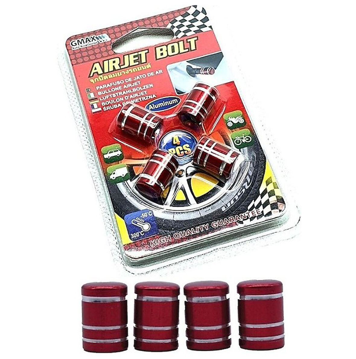 Metal Sibop Kapağı 4 lü Kırmızı Araba Motosiklet Otomobil