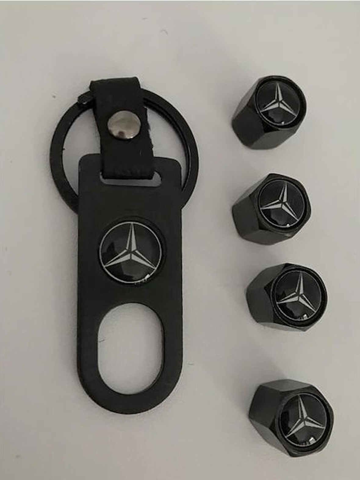 Mercedes Logolu PLASTİK 4 Lü Adet Sibop Kapağı Ve 1 Adet Anahtarlık