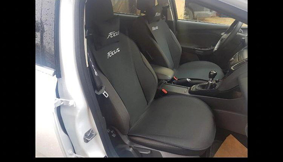FORD FOCUS Nakışlı Ön İkili Oto Koltuk Minderi 2 Adet Boyun Yastığı 2 Adet Kemer Pedi SİYAH