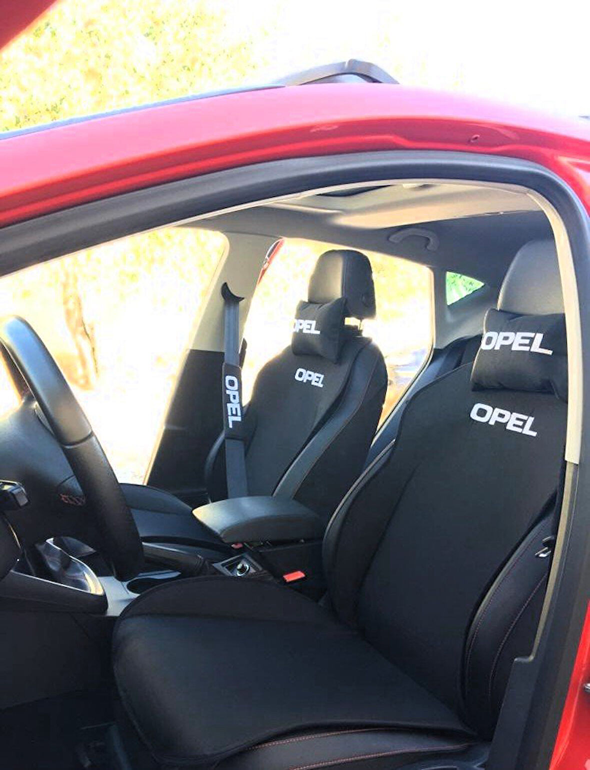 OPEL Nakışlı Ön İkili Oto Koltuk Minderi 2 Adet Boyun Yastığı 2 Adet Kemer Pedi SİYAH