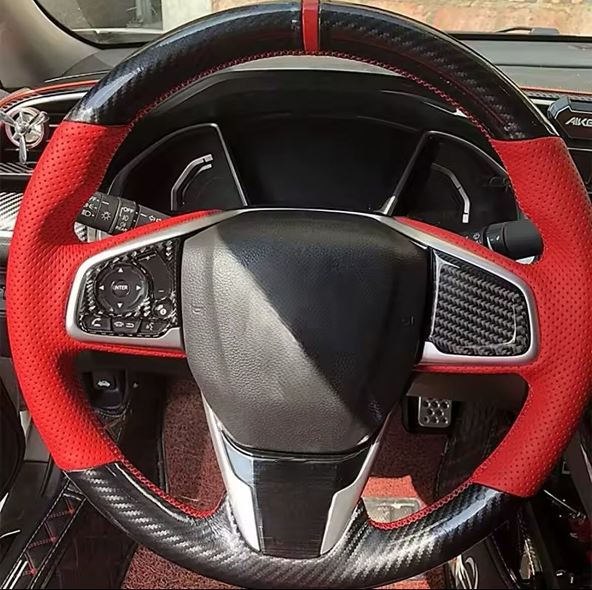 Honda Civic Fc5 Araca Özel Direksiyon Kılıfı (5D KRİSTAL KARBON KIRMIZI NOKTA)