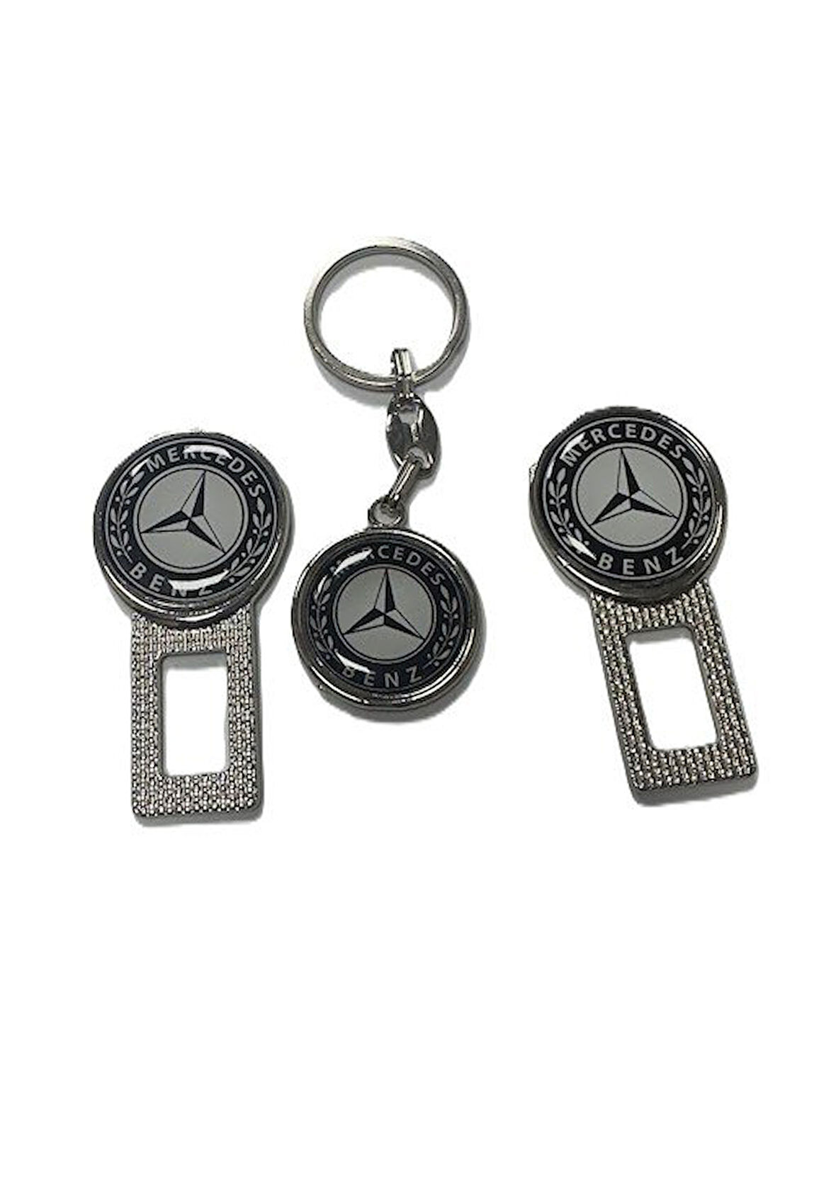 MERCEDES Logolu Ikaz Ses Susturucu Metal Toka 2 Adet ANAHTARLIK 1 ADET