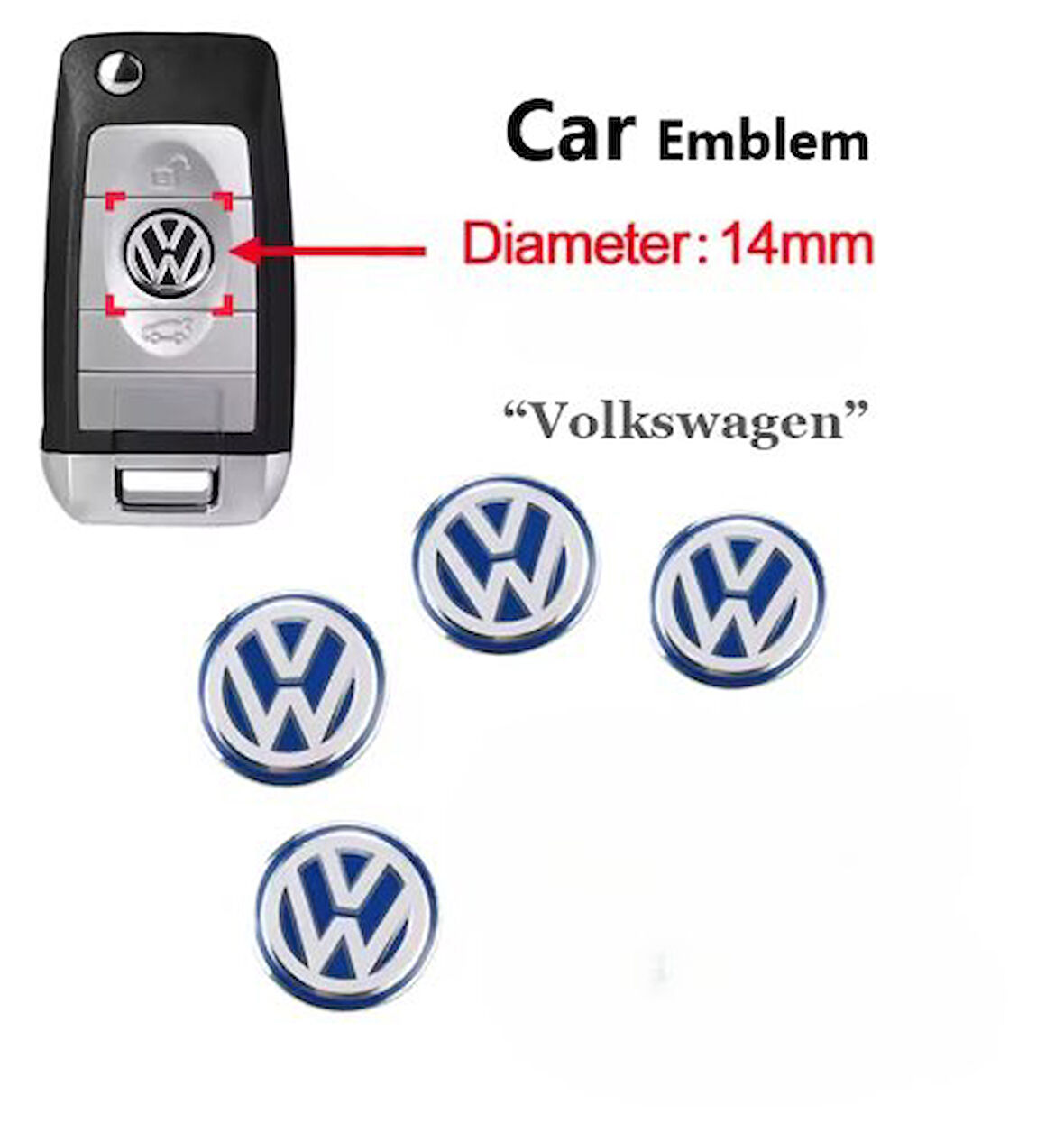 Volkswagen Polo Golf Passat Tiguan Arteon Touareg Caddy Jetta Beetle  Kumanda Logo Çap 14 mm 4 ADET