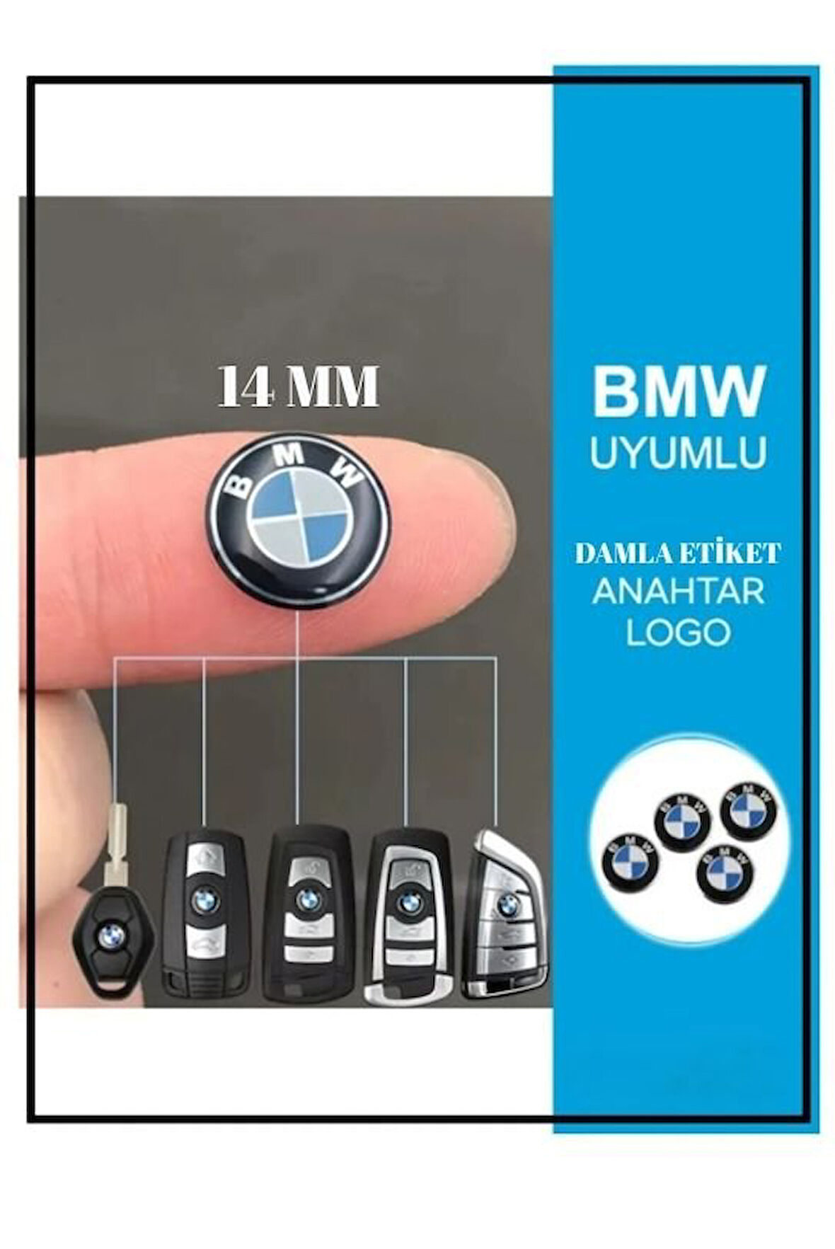  Bmw Logolu Anahtar Amblemi Logo 2 Adet 14mm Damla Etiket