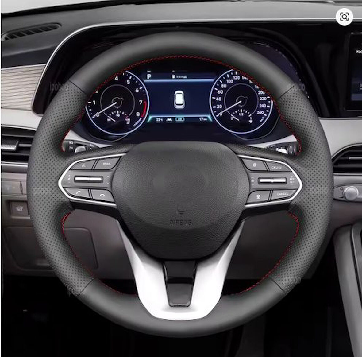 Hyundai Santa Fe 2019-2020 Araca Özgü Dikmeli Direksiyon Kılıfı KIRMIZI İP