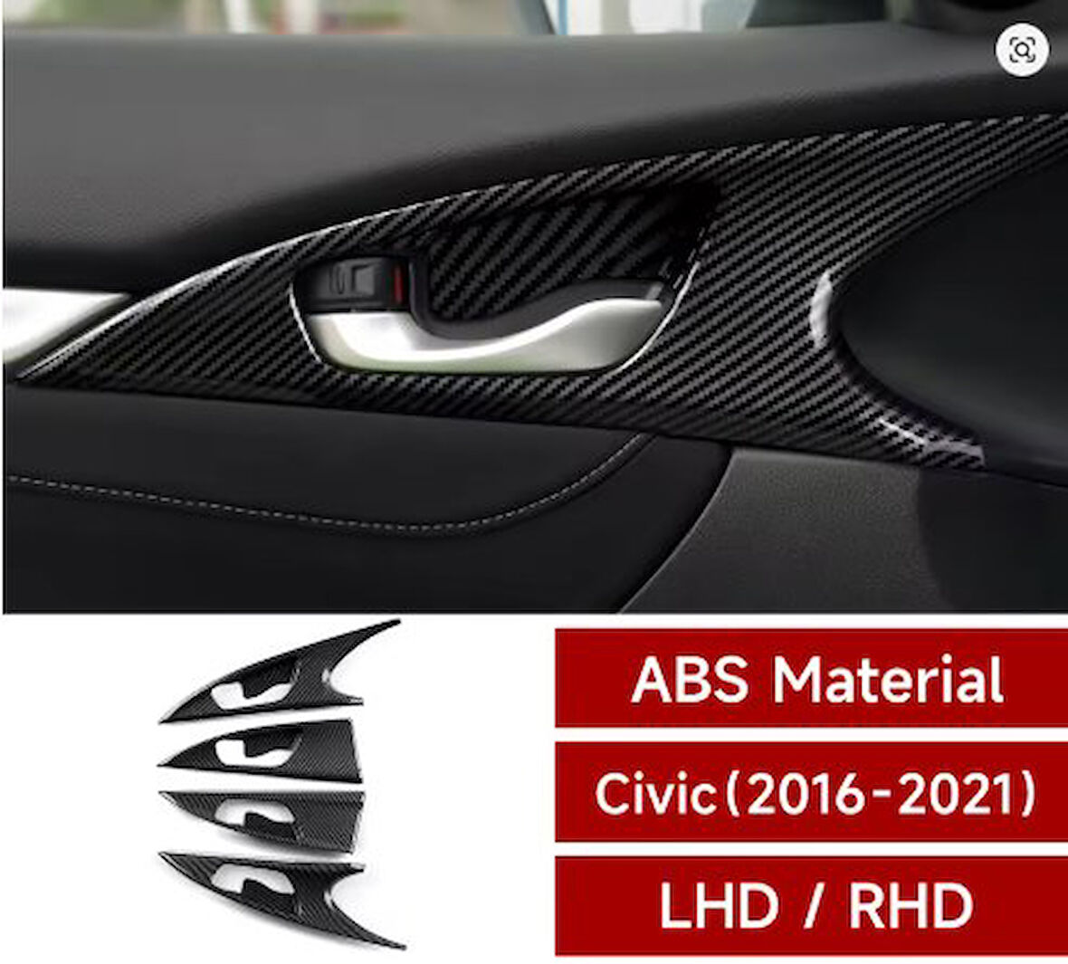 Honda Civic FC5 fk7 2016-2021 UYUMLU İç Kapı Kolu Çerçevesi Karbon Kalın Üründür