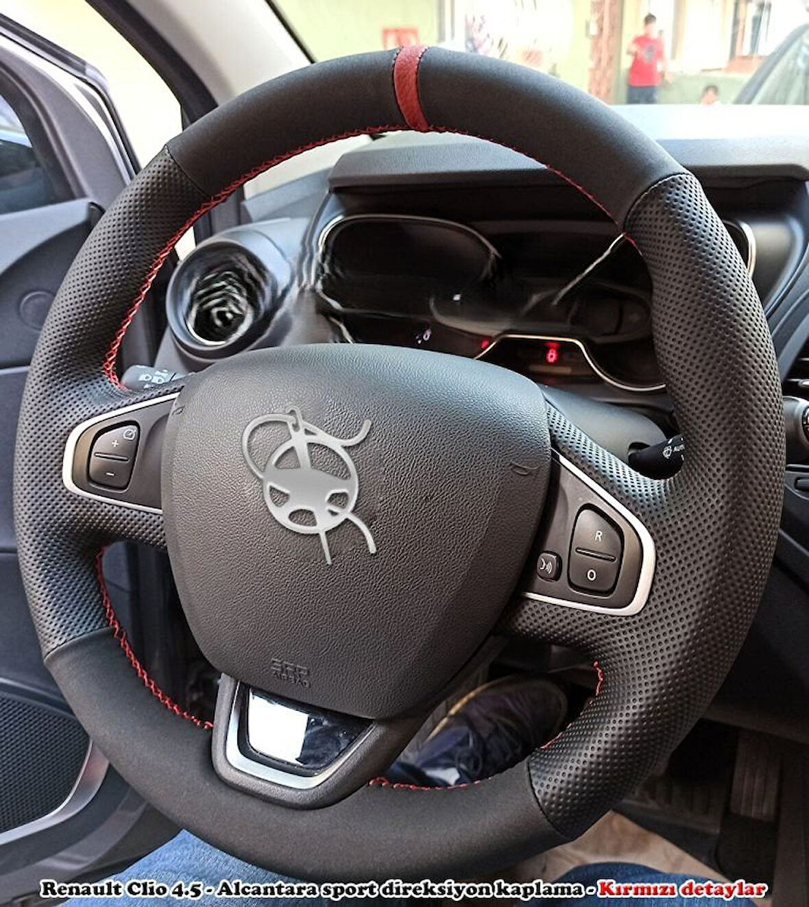 Clio 4 Faz 2 Araca Özel Direksiyon Kılıfı NUBUK NOKTA KIRMIZI YÜZÜKLÜ