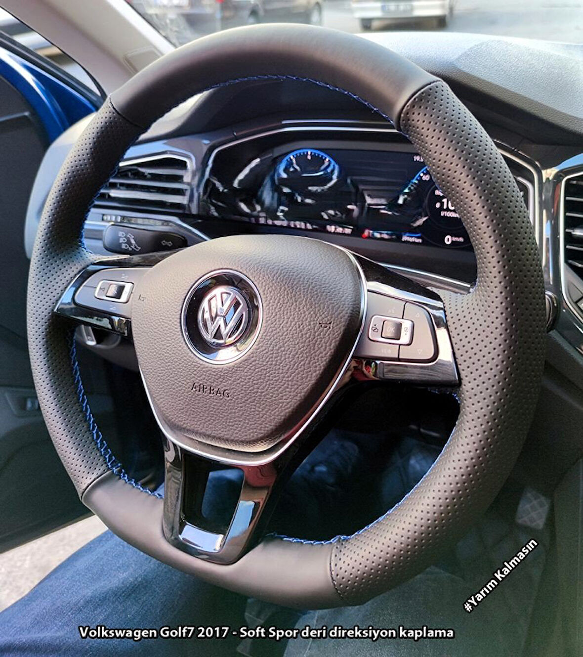 Golf 7 Jetta Passat Tiguan Polo-T-Roc F1 Dikmeli Araca Özel Direksiyon Kılıfı SOFT NOKTA NAPPA 