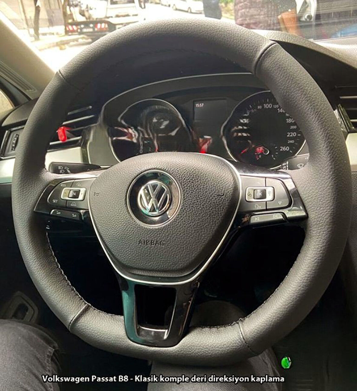 Golf 7 Jetta Passat Tiguan Polo-T-Roc F1 Dikmeli Araca Özel Direksiyon Kılıfı DÜZ SİYAH İP