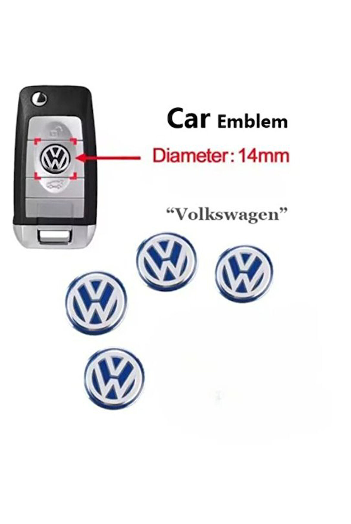 Volkswagen Polo Golf Passat Tiguan Arteon Touareg Caddy Jetta Kumanda Logo Çap 14 mm 4 ADET A KALİTE