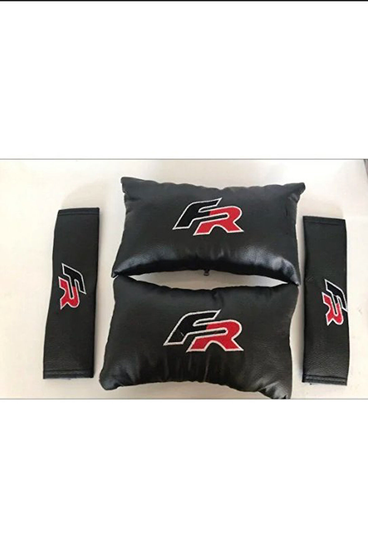 Seat Leon Fr Uyumlu Nakışlı Deri 1 Çift Boyun Yastık Ve 1 Çift Kemer Pedi