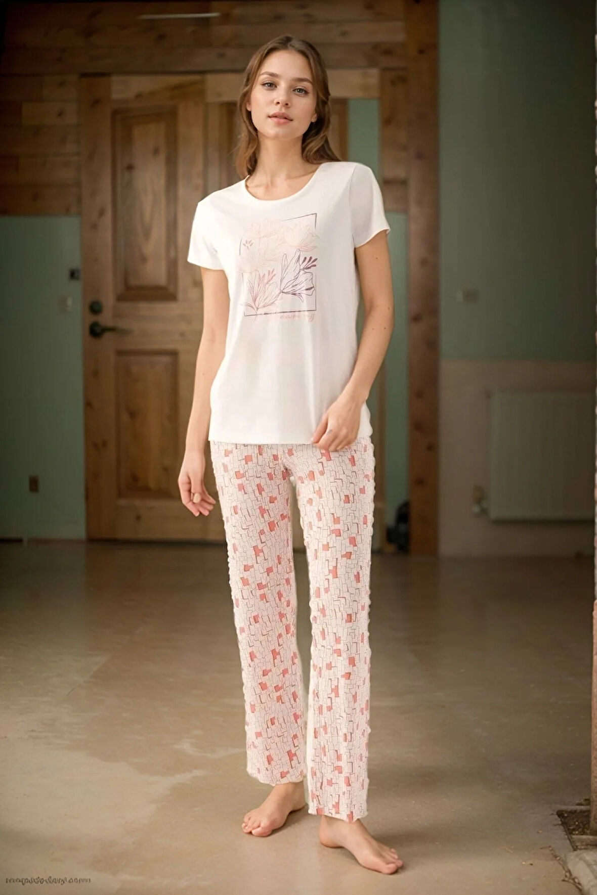 Kadın Giyim Pamuklu Kısa Kol 2'li Pijama Takımı LL.AR01.NE00.TT09